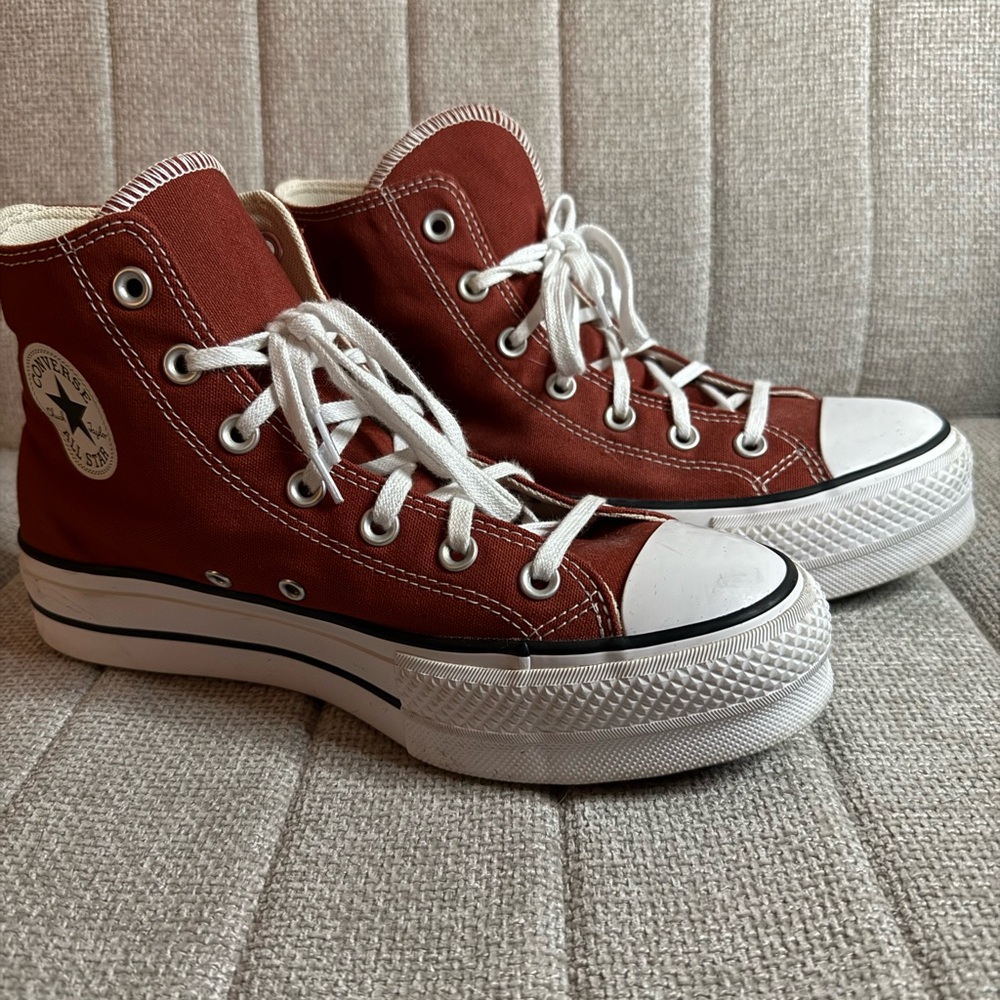 Converse All Star High Top Sneakers - Rust Red & White - Picture 2 of 2
